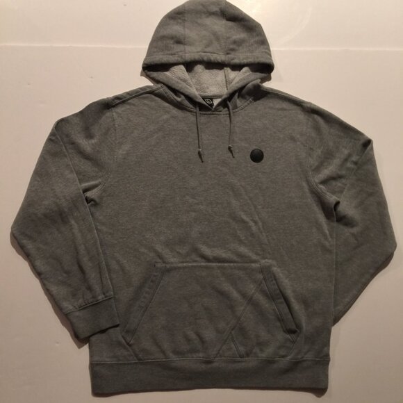 Volcom Hoodie Mens Large Gray Pullover Sweatshirt Kangaroo Pocket Logo Patch - Picture 1 of 10